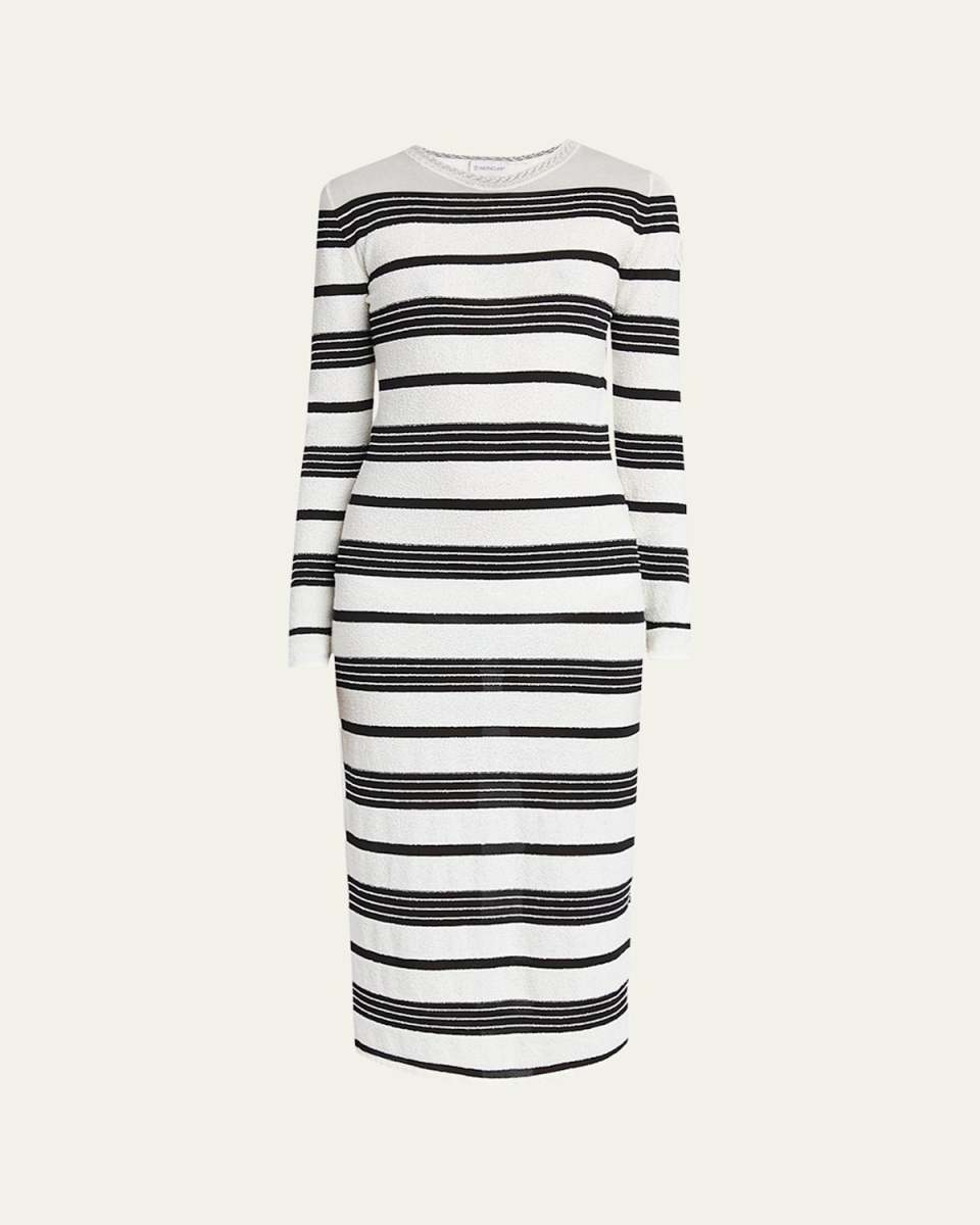 Stripe Long-Sleeve Midi Dress